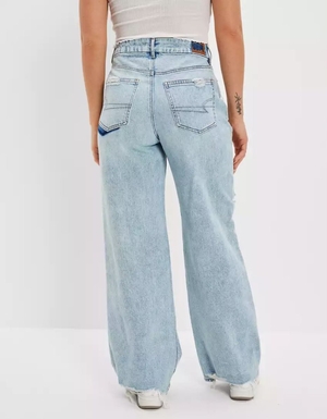 Jean American Eagle AE Strigid Ripped Curvy Super High-Waisted Baggy Larges-Leg Multicolore Femme | CYF-26002992